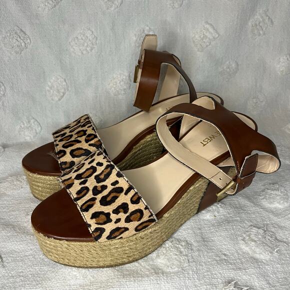 Nine West Espadrille Wedge Sandals Cheetah Print Calf Hair Animal Print Size 8.5 - Picture 2 of 8